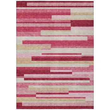 5' X 8' Blush Pink And Mauve Striped Washable Indoor Outdoor Area Rug