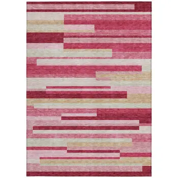 5' X 8' Blush Pink And Mauve Striped Washable Indoor Outdoor Area Rug