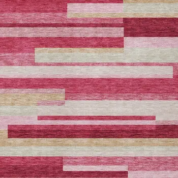 8' X 10' Blush Pink And Mauve Striped Washable Indoor Outdoor Area Rug
