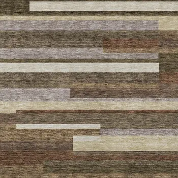 3' X 5' Brown Beige And Copper Striped Washable Indoor Outdoor Area Rug