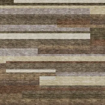 5' X 8' Brown Beige And Copper Striped Washable Indoor Outdoor Area Rug