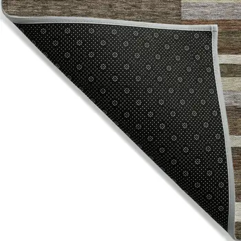 8' X 10' Brown Beige And Copper Striped Washable Indoor Outdoor Area Rug