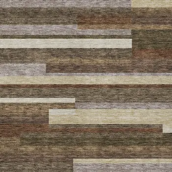 8' X 10' Brown Beige And Copper Striped Washable Indoor Outdoor Area Rug