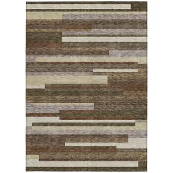 10' X 14' Brown Beige And Copper Striped Washable Indoor Outdoor Area Rug