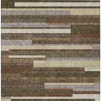10' X 14' Brown Beige And Copper Striped Washable Indoor Outdoor Area Rug