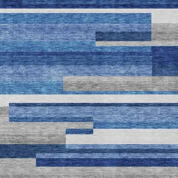 5' X 8' Navy Blue And Denim Blue Striped Washable Indoor Outdoor Area Rug