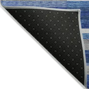 8' X 10' Navy Blue And Denim Blue Striped Washable Indoor Outdoor Area Rug