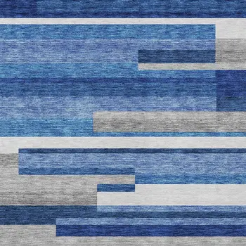 8' X 10' Navy Blue And Denim Blue Striped Washable Indoor Outdoor Area Rug