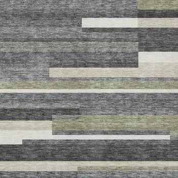 3' X 5' Charcoal Gray And Silver Striped Washable Indoor Outdoor Area Rug