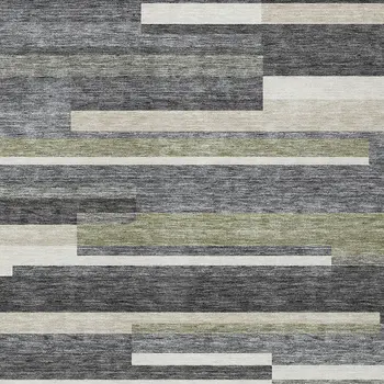 5' X 8' Charcoal Gray And Silver Striped Washable Indoor Outdoor Area Rug