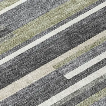 8' Charcoal Gray And Silver Round Striped Washable Indoor Outdoor Area Rug