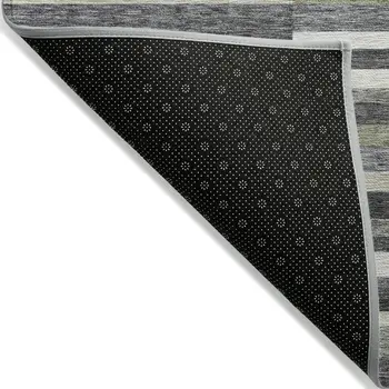 9' X 12' Charcoal Gray And Silver Striped Washable Indoor Outdoor Area Rug