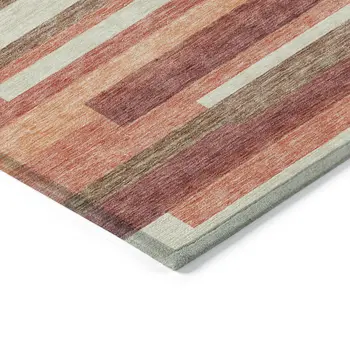 8' X 10' Coral Peach And Taupe Striped Washable Indoor Outdoor Area Rug