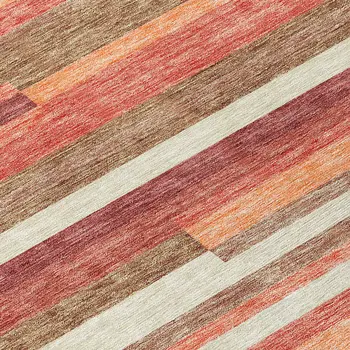 8' X 10' Coral Peach And Taupe Striped Washable Indoor Outdoor Area Rug