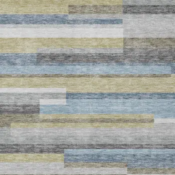 3' X 5' Gray Denim Blue And Sky Blue Striped Washable Indoor Outdoor Area Rug