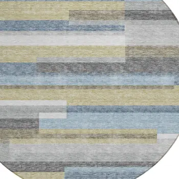 8' Gray Denim Blue And Sky Blue Round Striped Washable Indoor Outdoor Area Rug