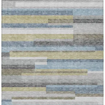 8' X 10' Gray Denim Blue And Sky Blue Striped Washable Indoor Outdoor Area Rug