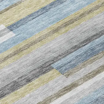 8' X 10' Gray Denim Blue And Sky Blue Striped Washable Indoor Outdoor Area Rug