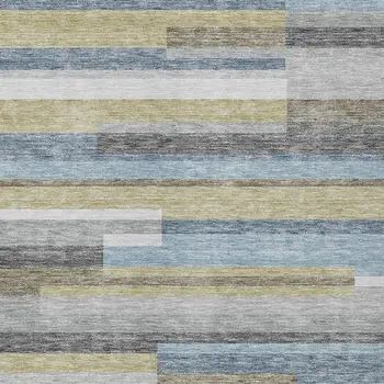 10' X 14' Gray Denim Blue And Sky Blue Striped Washable Indoor Outdoor Area Rug