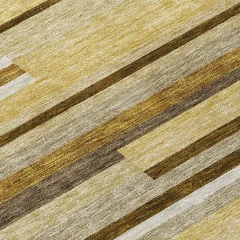 8' Khaki Taupe And Gold Round Striped Washable Indoor Outdoor Area Rug