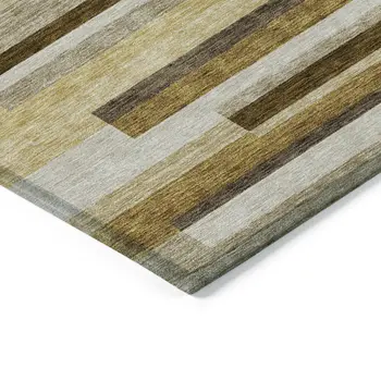 10' X 14' Khaki Taupe And Gold Striped Washable Indoor Outdoor Area Rug