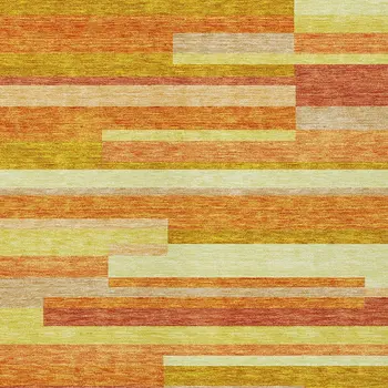 3' X 5' Orange Salmon And Lime Green Striped Washable Indoor Outdoor Area Rug