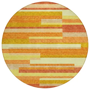 8' Orange Salmon And Lime Green Round Striped Washable Indoor Outdoor Area Rug