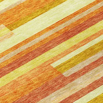 8' Orange Salmon And Lime Green Round Striped Washable Indoor Outdoor Area Rug