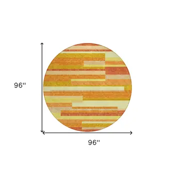 8' Orange Salmon And Lime Green Round Striped Washable Indoor Outdoor Area Rug