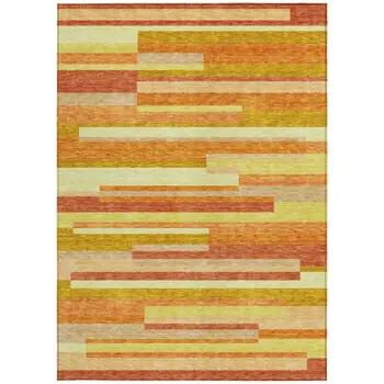 8' X 10' Orange Salmon And Lime Green Striped Washable Indoor Outdoor Area Rug