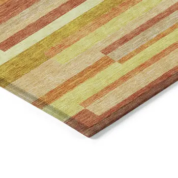 8' X 10' Orange Salmon And Lime Green Striped Washable Indoor Outdoor Area Rug
