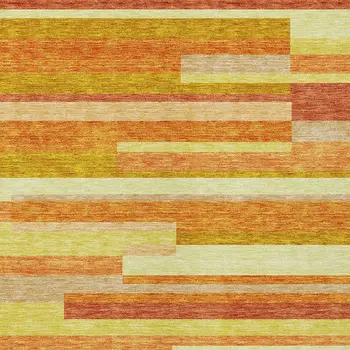 10' X 14' Orange Salmon And Lime Green Striped Washable Indoor Outdoor Area Rug