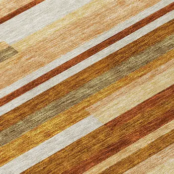 8' Orange Copper And Taupe Round Striped Washable Indoor Outdoor Area Rug