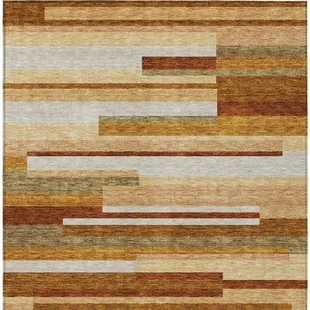 8' X 10' Orange Copper And Taupe Striped Washable Indoor Outdoor Area Rug