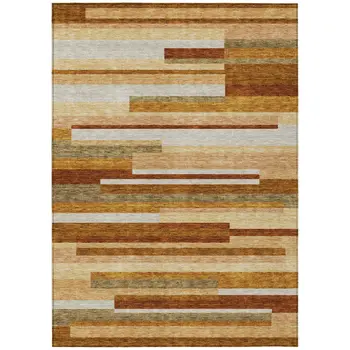 8' X 10' Orange Copper And Taupe Striped Washable Indoor Outdoor Area Rug