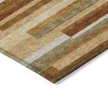 8' X 10' Orange Copper And Taupe Striped Washable Indoor Outdoor Area Rug