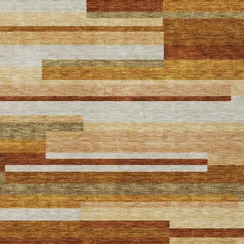 8' X 10' Orange Copper And Taupe Striped Washable Indoor Outdoor Area Rug