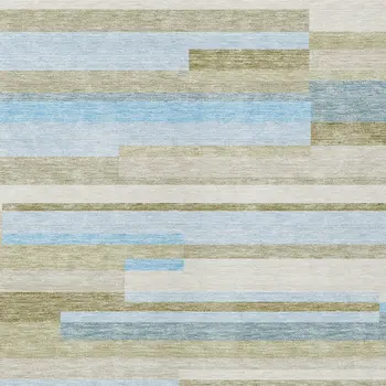 5' X 8' Sky Blue And Denim Blue Striped Washable Indoor Outdoor Area Rug