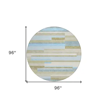 8' Sky Blue And Denim Blue Round Striped Washable Indoor Outdoor Area Rug