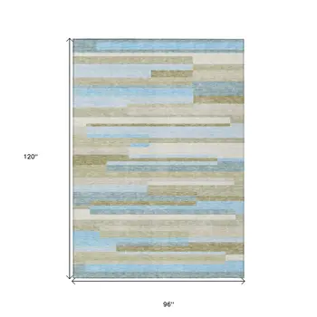 8' X 10' Sky Blue And Denim Blue Striped Washable Indoor Outdoor Area Rug
