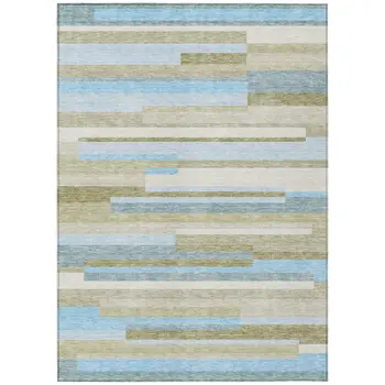 9' X 12' Sky Blue And Denim Blue Striped Washable Indoor Outdoor Area Rug
