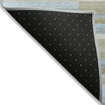 9' X 12' Sky Blue And Denim Blue Striped Washable Indoor Outdoor Area Rug