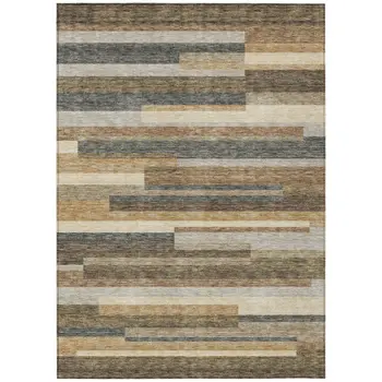 3' X 5' Taupe Beige And Charcoal Striped Washable Indoor Outdoor Area Rug