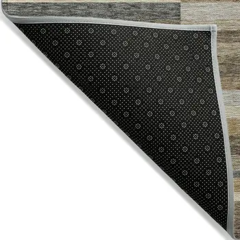 3' X 5' Taupe Beige And Charcoal Striped Washable Indoor Outdoor Area Rug