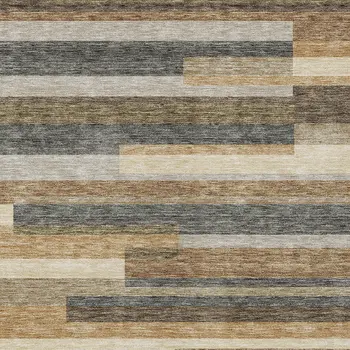 3' X 5' Taupe Beige And Charcoal Striped Washable Indoor Outdoor Area Rug