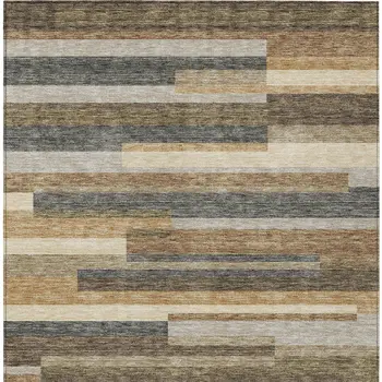 5' X 8' Taupe Beige And Charcoal Striped Washable Indoor Outdoor Area Rug