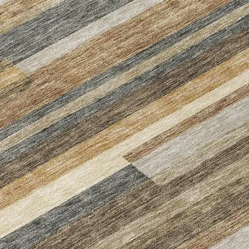 8' Taupe Beige And Charcoal Round Striped Washable Indoor Outdoor Area Rug