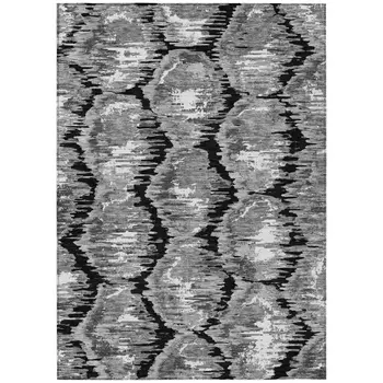 3' X 5' Black Charcoal And Silver Abstract Washable Indoor Outdoor Area Rug