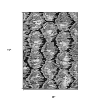 5' X 8' Black Charcoal And Silver Abstract Washable Indoor Outdoor Area Rug