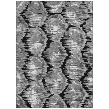 5' X 8' Black Charcoal And Silver Abstract Washable Indoor Outdoor Area Rug
